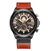 Curren Montre Anologue - Bracelet en cuir Mouvement à quartz de luxe pour homme - Acier inoxydable - Orange-Noir