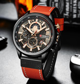 Curren Montre Anologue - Bracelet en cuir Mouvement à quartz de luxe pour homme - Acier inoxydable - Orange-Noir