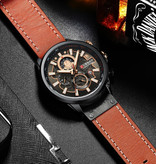 Curren Montre Anologue - Bracelet en cuir Mouvement à quartz de luxe pour homme - Acier inoxydable - Orange-Noir