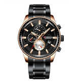 Curren Montre de luxe en acier - Mouvement analogique à quartz en acier inoxydable pour homme - Noir