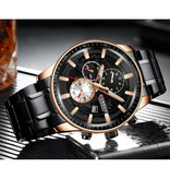 Curren Montre de luxe en acier - Mouvement analogique à quartz en acier inoxydable pour homme - Noir