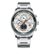 Curren Montre de luxe en acier - Mouvement analogique à quartz en acier inoxydable pour homme - Argent-Or