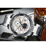 Curren Stalowy luksusowy zegarek - analogowy mechanizm kwarcowy ze stali nierdzewnej dla mężczyzn - srebrno-złoty