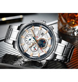 Curren Steel Luxury Watch - Strap Analog Quartz Stainless Movement for Men - Silver-Gold