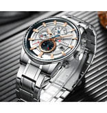 Curren Montre de luxe en acier - Mouvement analogique à quartz en acier inoxydable pour homme - Argent-Or