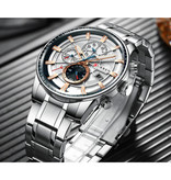 Curren Steel Luxury Watch - Strap Analog Quartz Stainless Movement for Men - Silver-Gold