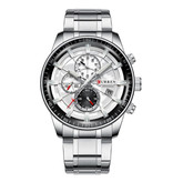Curren Montre de luxe en acier - Mouvement analogique à quartz en acier inoxydable pour homme - Argent