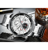 Curren Steel Luxury Watch - Strap Analog Quartz Stainless Movement for Men - Silver