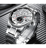 Curren Steel Luxury Watch - Strap Analog Quartz Stainless Movement for Men - Silver
