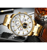 Curren Steel Luxury Watch - Strap Analog Quartz Stainless Movement for Men - Gold