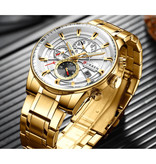 Curren Montre de luxe en acier - Mouvement analogique à quartz en acier inoxydable pour homme - Or