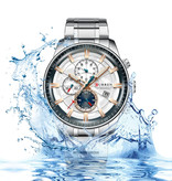 Curren Montre de luxe en acier - Mouvement analogique à quartz en acier inoxydable pour homme - Bleu