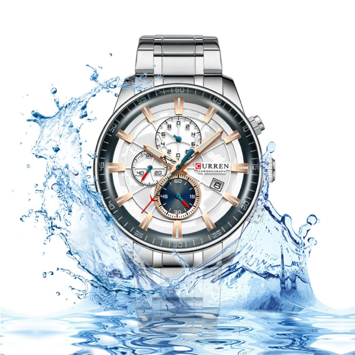 Curren Montre de luxe en acier - Mouvement analogique à quartz en acier inoxydable pour homme - Bleu