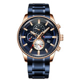 Curren Montre de luxe en acier - Mouvement analogique à quartz en acier inoxydable pour homme - Bleu