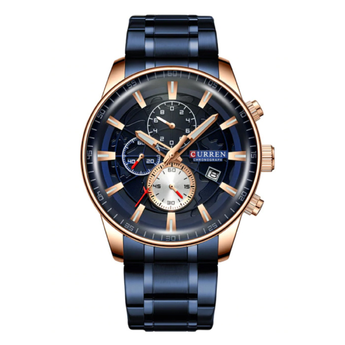 Montre de luxe en acier - Mouvement analogique à quartz en acier inoxydable pour homme - Bleu