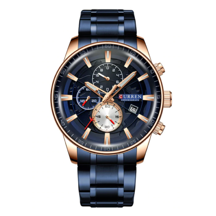 Reloj de lujo de acero - Movimiento de acero inoxidable de cuarzo analógico con correa para hombre - Azul