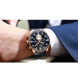 Curren Reloj de lujo de acero - Movimiento de acero inoxidable de cuarzo analógico con correa para hombre - Azul
