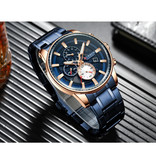 Curren Steel Luxury Watch - Strap Analog Quartz Stainless Movement for Men - Blue