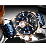 Curren Stalowy luksusowy zegarek - pasek analogowy mechanizm kwarcowy ze stali nierdzewnej dla mężczyzn - niebieski