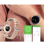 Rundoing NY12 Luxus Smartwatch Uhr Fitness Activity Tracker iOS Android - Rosa Leder