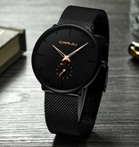 CRRJU Quartz Watch - Anologue Luxury Movement for Men and Women - Black-Gold