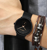 CRRJU Reloj de cuarzo - Movimiento de lujo Anologue para hombres y mujeres - Negro-Dorado