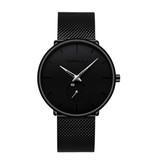 CRRJU Montre à quartz - Mouvement de luxe Anologue pour homme et femme - Noir-Argent