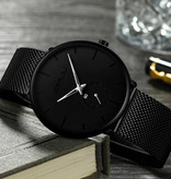 CRRJU Reloj de cuarzo - Movimiento de lujo Anologue para hombres y mujeres - Negro-Plata