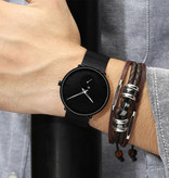 CRRJU Reloj de cuarzo - Movimiento de lujo Anologue para hombres y mujeres - Negro-Plata