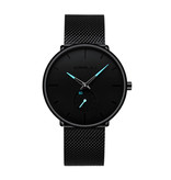 CRRJU Montre à quartz - Mouvement de luxe Anologue pour homme et femme - Noir-Bleu