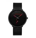 CRRJU Montre à quartz - Mouvement de luxe Anologue pour homme et femme - Noir-Rouge