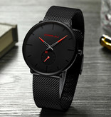 CRRJU Montre à quartz - Mouvement de luxe Anologue pour homme et femme - Noir-Rouge