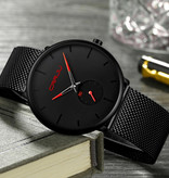 CRRJU Montre à quartz - Mouvement de luxe Anologue pour homme et femme - Noir-Rouge