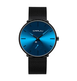 CRRJU Montre à quartz - Mouvement de luxe Anologue pour homme et femme - Noir-Bleu