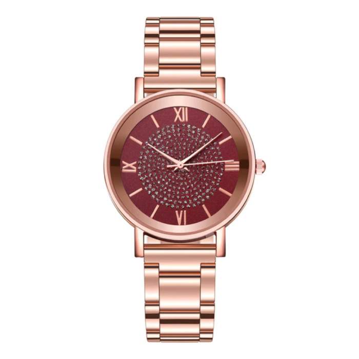 Montre de luxe pour dames - Mouvement à quartz Anologue pour femme rouge