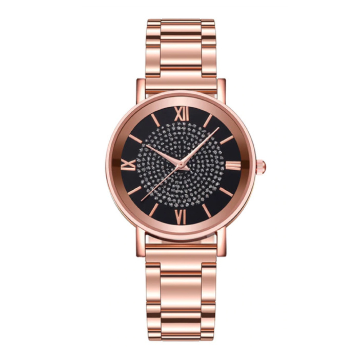 Montre de luxe pour dames - Mouvement à quartz Anologue pour femme noir