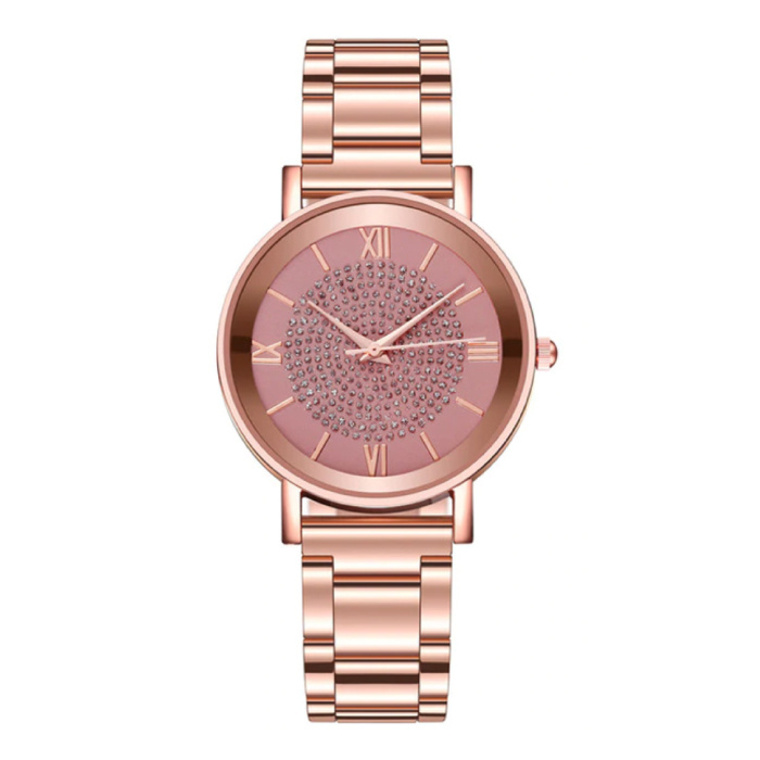 Montre de luxe pour dames - Mouvement à quartz Anologue pour femme rose