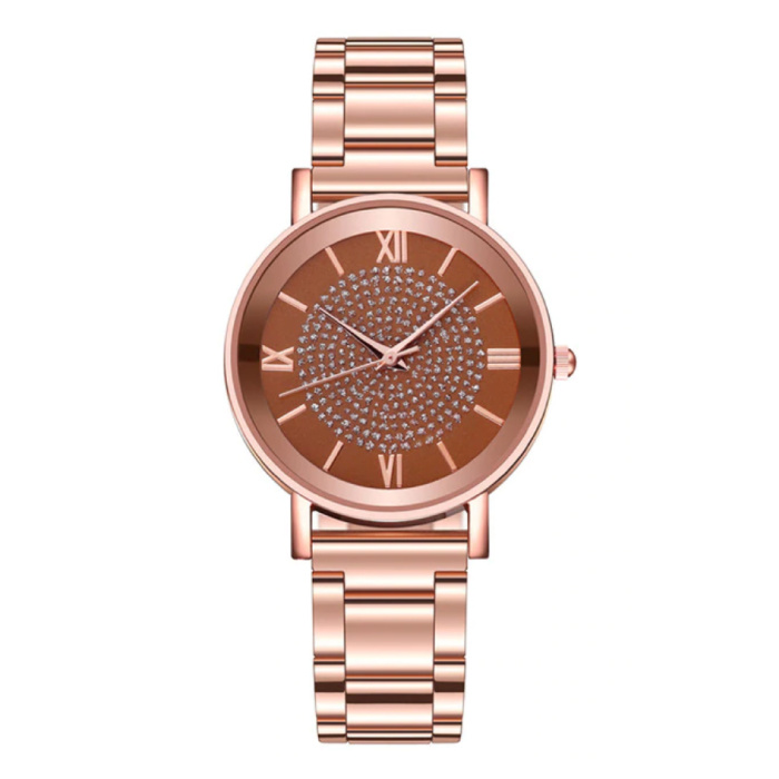 Montre de luxe pour dames - Mouvement à quartz Anologue pour femme marron