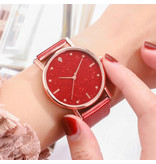 HEZHUKEJI Montre à quartz pour dames - Mouvement Anologue de luxe pour femme rouge