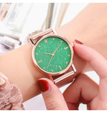 HEZHUKEJI Montre Quartz Dames - Mouvement Anologue de Luxe pour Femme Vert