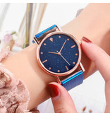 HEZHUKEJI Horloge Kwarts Dames - Luxe Anoloog Uurwerk voor Vrouwen Blauw