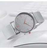 HEZHUKEJI Montre à quartz pour femme - Mouvement Anologue de luxe pour femme Argent