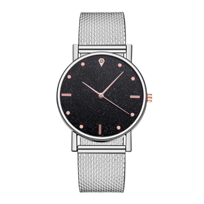 Montre Quartz Dames - Mouvement Anologue de Luxe pour Femme Argent-Noir