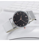 HEZHUKEJI Watch Quartz Ladies - Luxus-Anolog-Uhrwerk für Frauen Silber-Schwarz