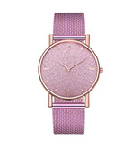 HEZHUKEJI Montre à quartz pour femme - Mouvement Anologue de luxe pour femme rose