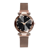 Yuhao Starry Night Horloge Dames - Luxe Anoloog Kwarts Uurwerk voor Vrouwen Bruin