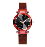 Yuhao Starry Night Horloge Dames - Luxe Anoloog Kwarts Uurwerk voor Vrouwen Rood