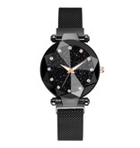 Yuhao Starry Night Watch Ladies - Luksusowy mechanizm kwarcowy Anologue dla kobiet Czarny