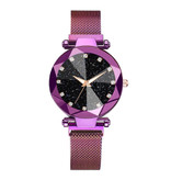 Yuhao Starry Night Horloge Dames - Luxe Anoloog Kwarts Uurwerk voor Vrouwen Paars