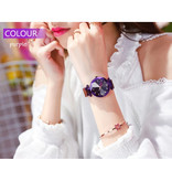 Yuhao Starry Night Watch Ladies - Mouvement à quartz de luxe Anologue pour femme Violet